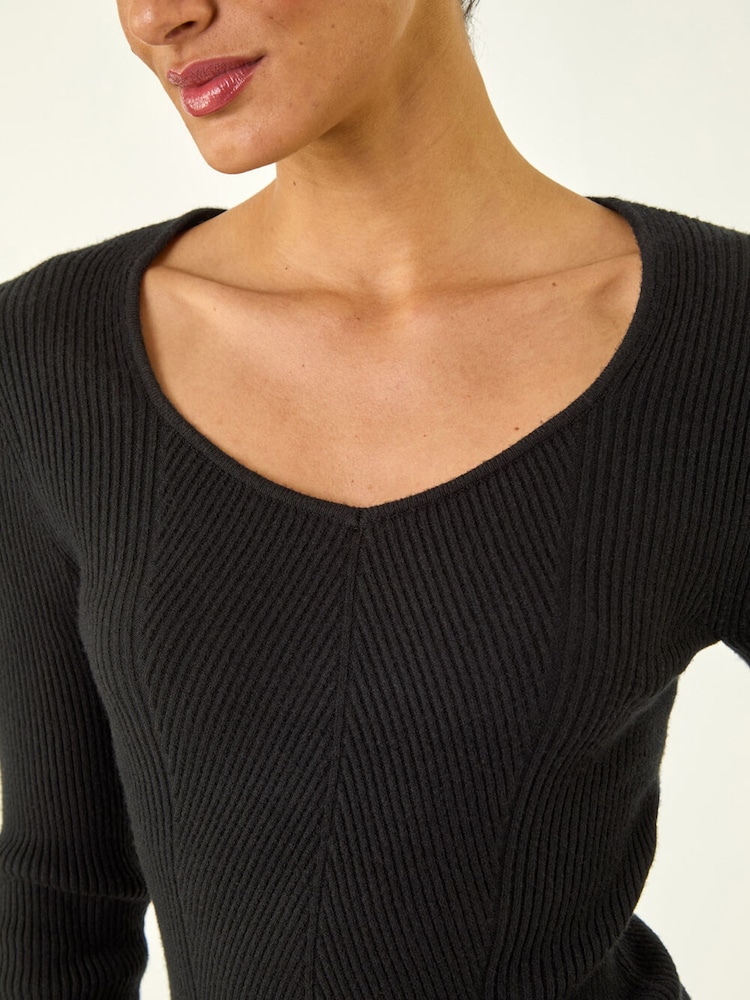 Roman Black Ribbed Knitted Top - Image 5 of 5 Roman Black Ribbed Knitted Top - Image 5 of 5