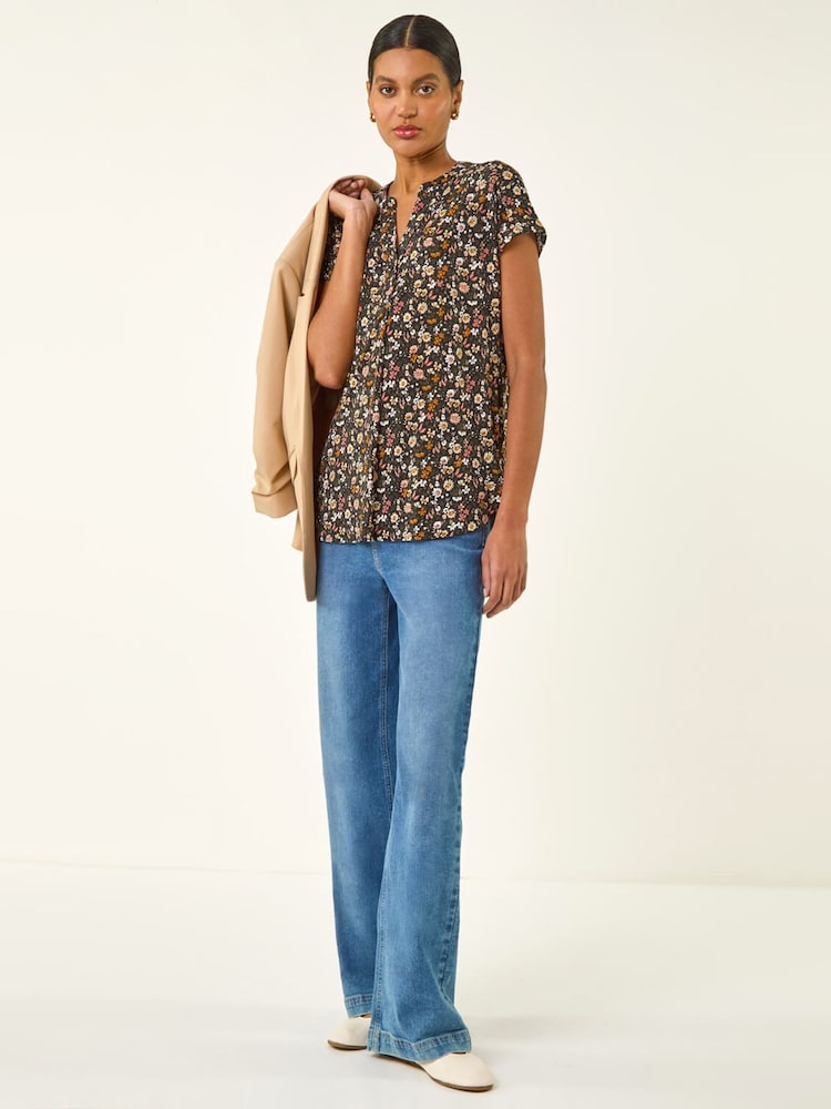 Roman Pink Floral Puff Print Collared Top - Image 2 of 5 Roman Pink Floral Puff Print Collared Top - Image 2 of 5