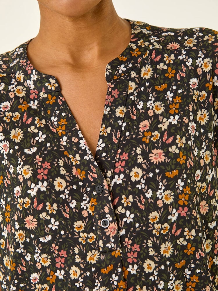 Roman Pink Floral Puff Print Collared Top - Image 5 of 5 Roman Pink Floral Puff Print Collared Top - Image 5 of 5