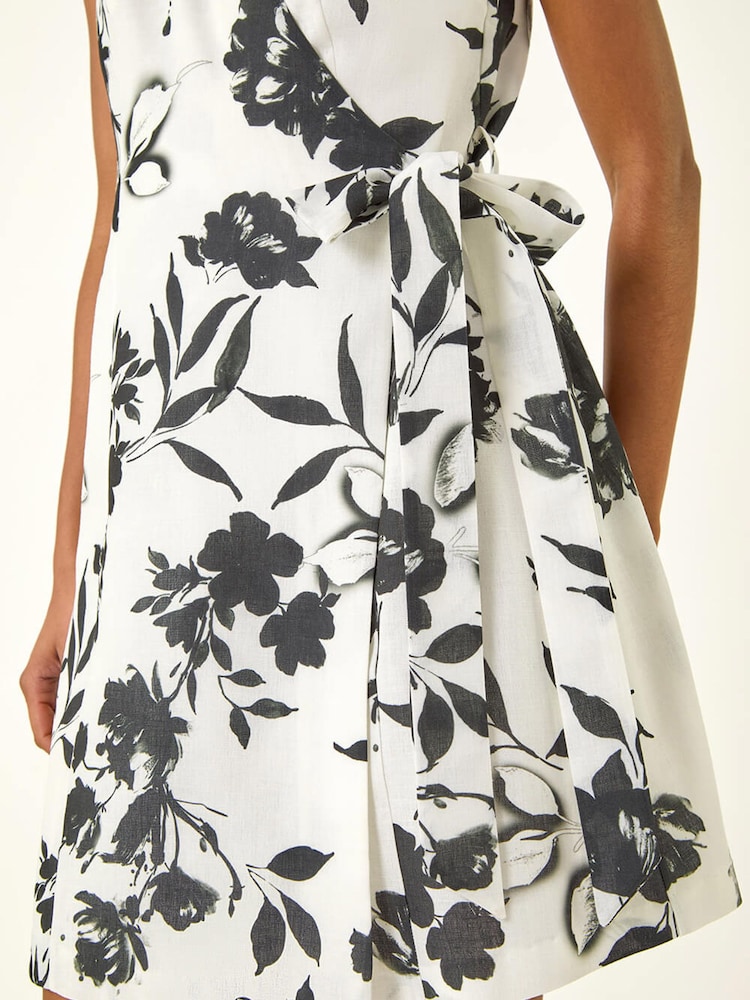 Roman White Floral Wrap Dress - Image 5 of 5 Roman White Floral Wrap Dress - Image 5 of 5