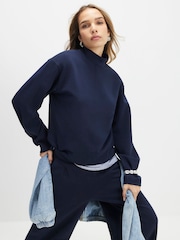 River Island Blue Long Sleeve Interlock Funnel Neck Sweatshirt - Image 3 of 4