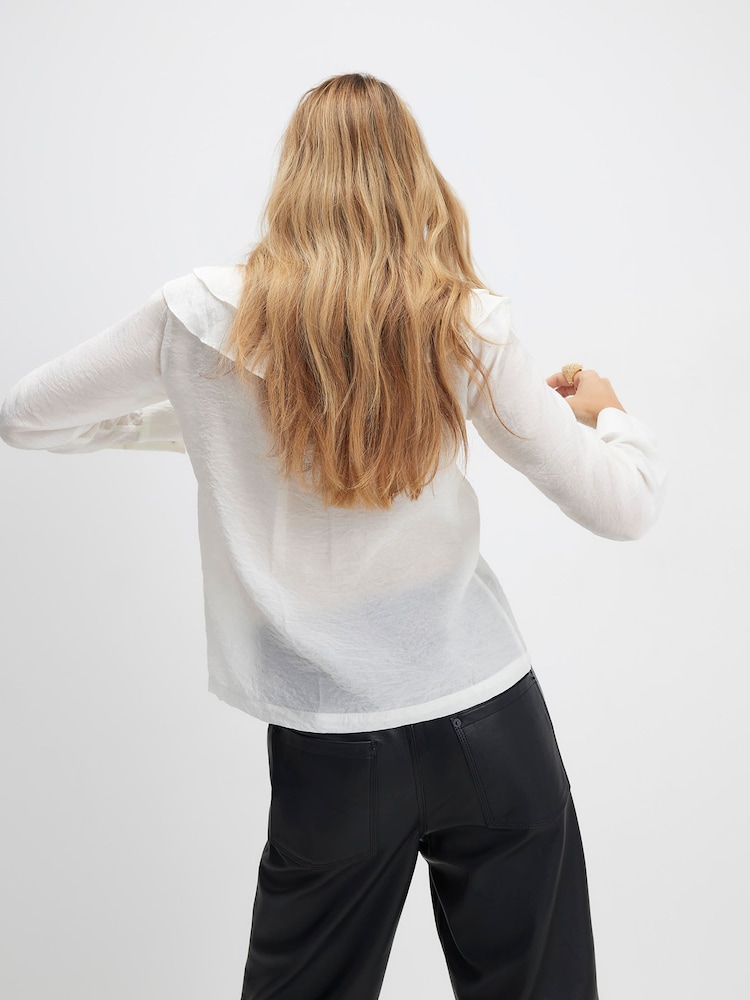 River Island White Ruffle Tie Neck Frill Blouse - Image 2 of 4