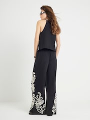 River Island Black Craft Stitch Embroidery Wide Leg Trousers - Image 2 of 4