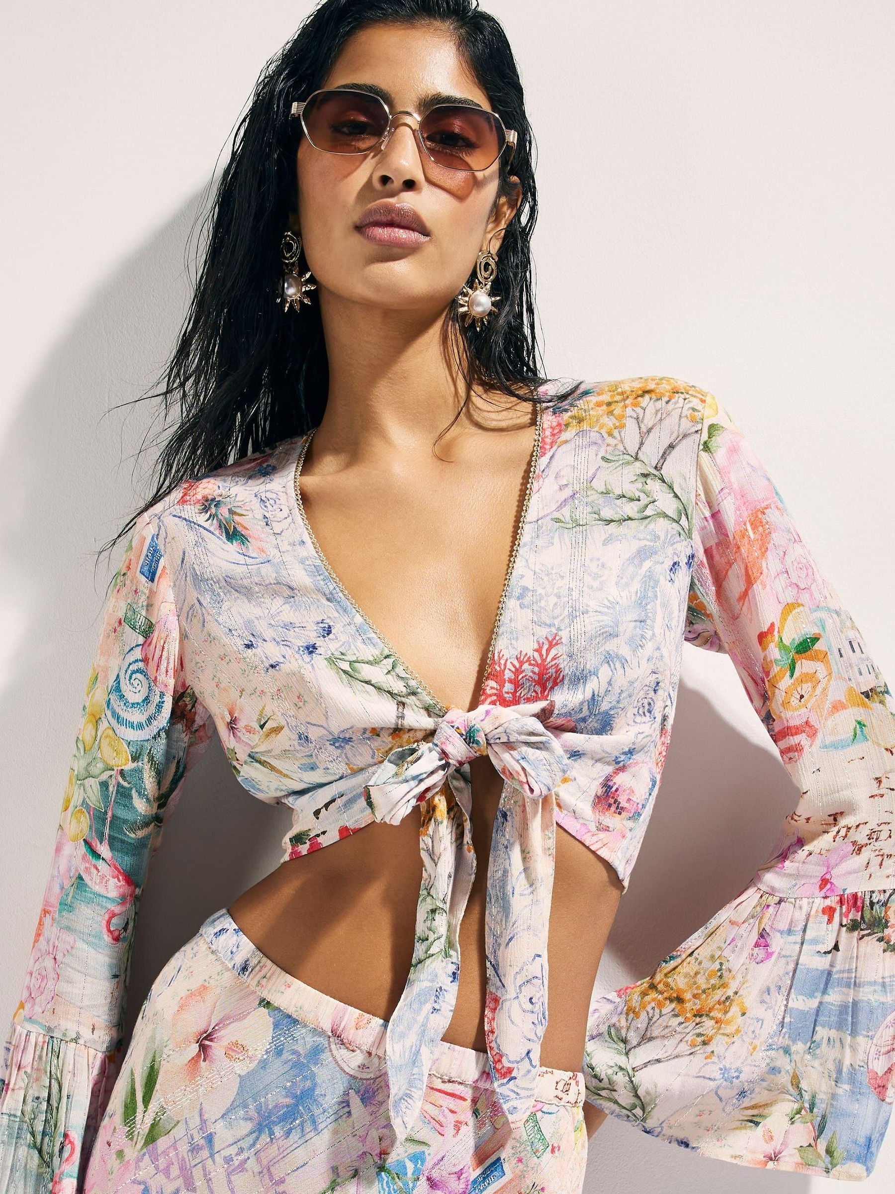Buy River Island Pink Floral Tie Front Beach Top from Next USA
