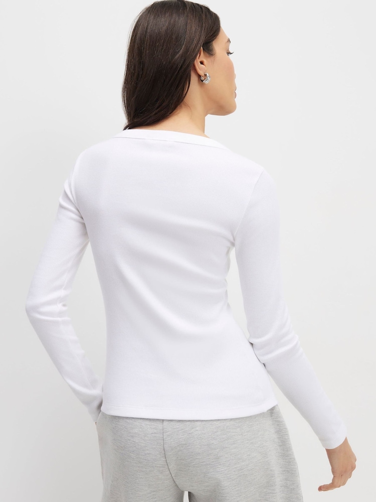 River Island White Long Sleeve Popper Ribbed Top - Image 2 of 4