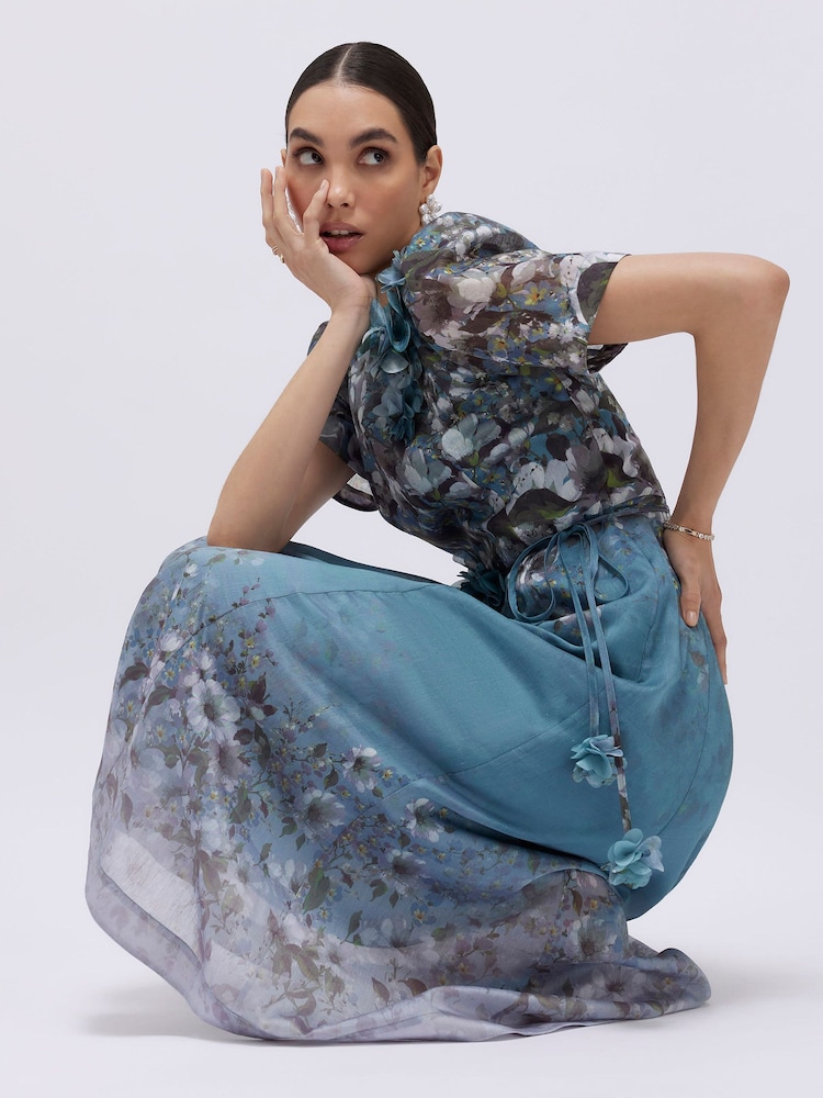 River Island Blue Short Sleeve Floral Midi Dress - Image 1 of 4 River Island Blue Short Sleeve Floral Midi Dress - Image 1 of 4