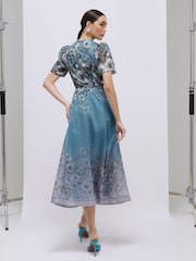 River Island Blue Short Sleeve Floral Midi Dress - Image 4 of 4