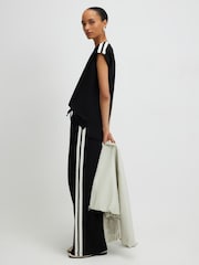 River Island Black High Waisted Tape Premium Wide Leg Joggers - Image 1 of 4