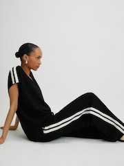 River Island Black High Waisted Tape Premium Wide Leg Joggers - Image 2 of 4