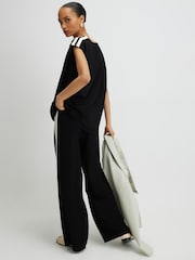 River Island Black High Waisted Tape Premium Wide Leg Joggers - Image 3 of 4