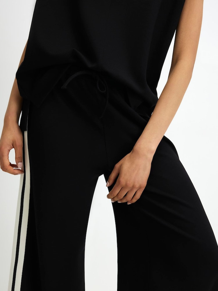 River Island Black High Waisted Tape Premium Wide Leg Joggers - Image 4 of 4 River Island Black High Waisted Tape Premium Wide Leg Joggers - Image 4 of 4