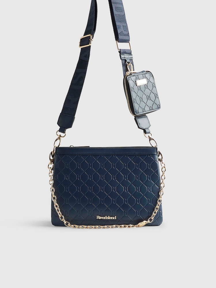 River Island תיק עם רצועת שרשרת צולבת ועיטור מוטבע - תמונה 2 מתוך 6