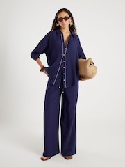 River Island Blue Long Sleeve Crinkle Beach Shirt - Image 3 of 4