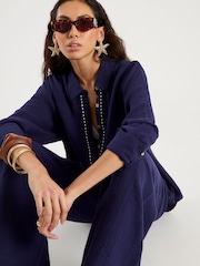 River Island Blue Long Sleeve Crinkle Beach Shirt - Image 4 of 4