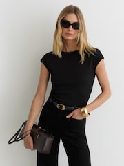 Reiss Black Serena Stretch-Cotton Scoop-Back Top - Image 1 of 6