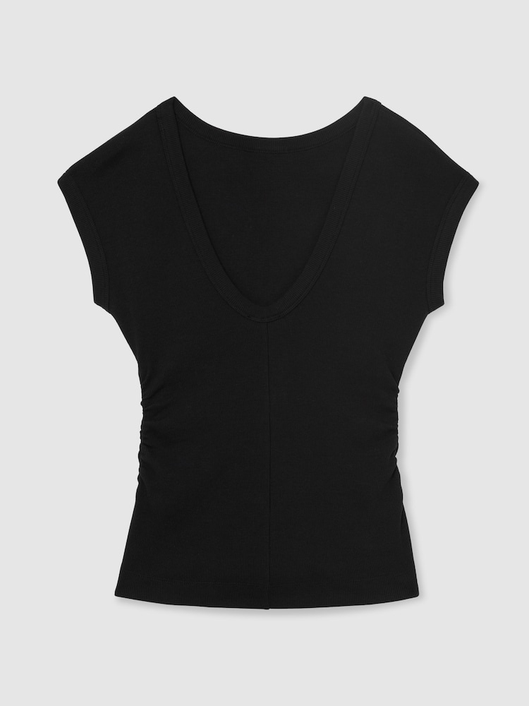 Reiss Black Serena Stretch-Cotton Scoop-Back Top - Image 2 of 6