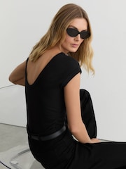 Reiss Black Serena Stretch-Cotton Scoop-Back Top - Image 3 of 6