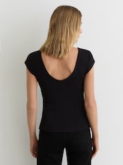 Reiss Black Serena Stretch-Cotton Scoop-Back Top - Image 5 of 6