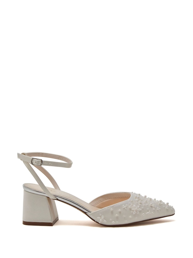 Rainbow Club White Isadora Beaded Ankle Strap Shoes- Satin - Image 1 of 4