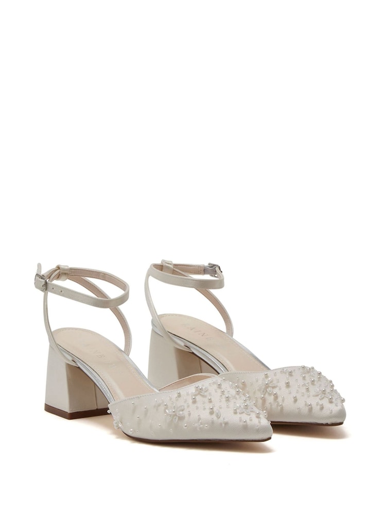 Rainbow Club White Isadora Beaded Ankle Strap Shoes- Satin - Image 2 of 4