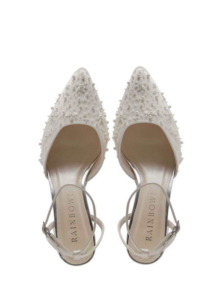 Rainbow Club White Isadora Beaded Ankle Strap Shoes- Satin - Image 4 of 4