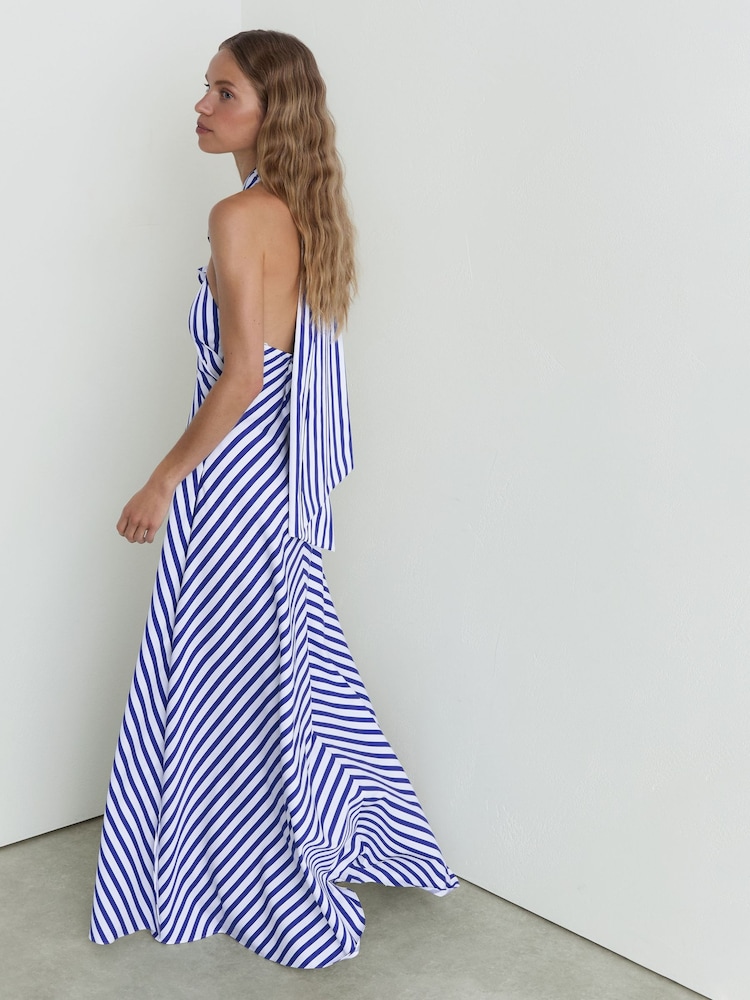 Buy Reiss Blue/Ivory Luna Striped Halterneck Ruffle Maxi Dress from Next  Australia