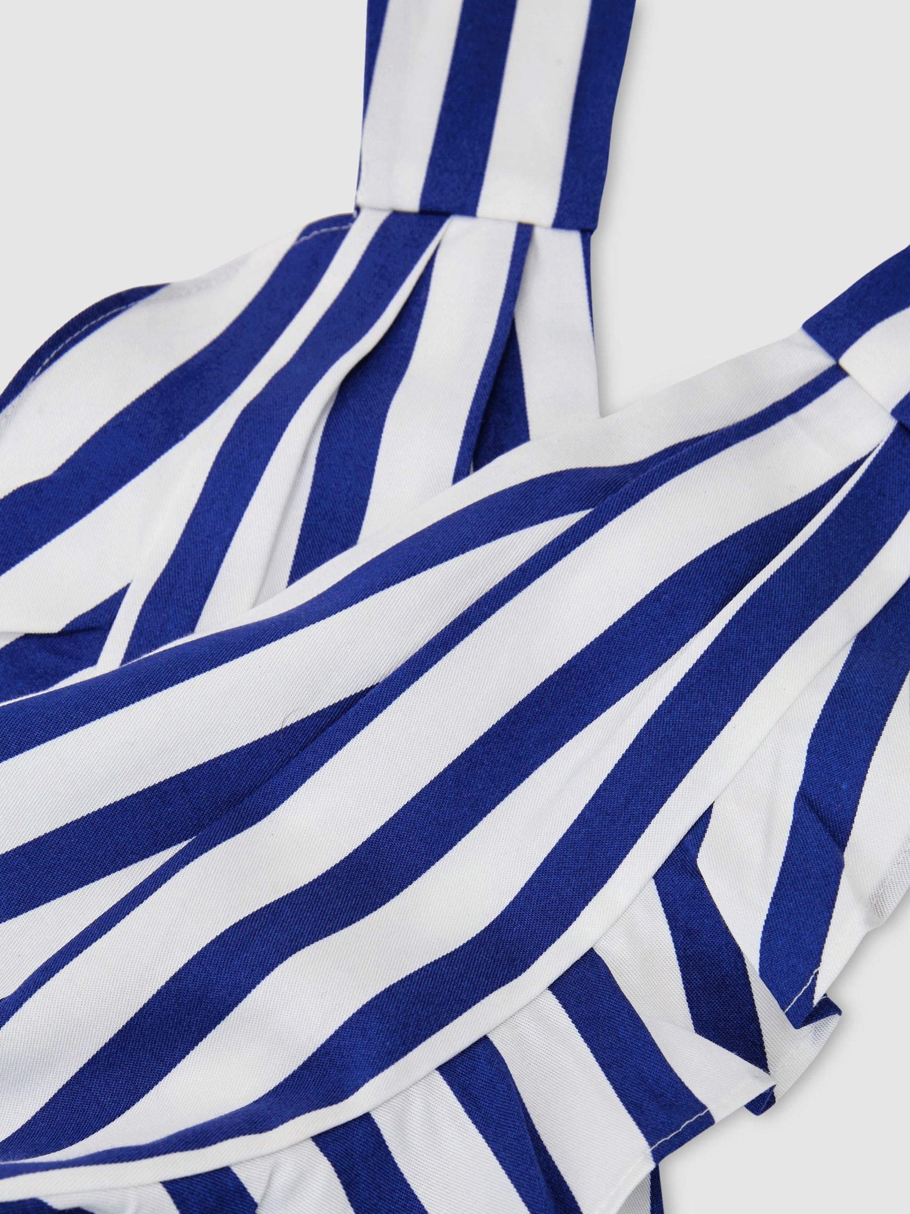 Buy Reiss Blue/Ivory Luna Striped Halterneck Ruffle Maxi Dress
