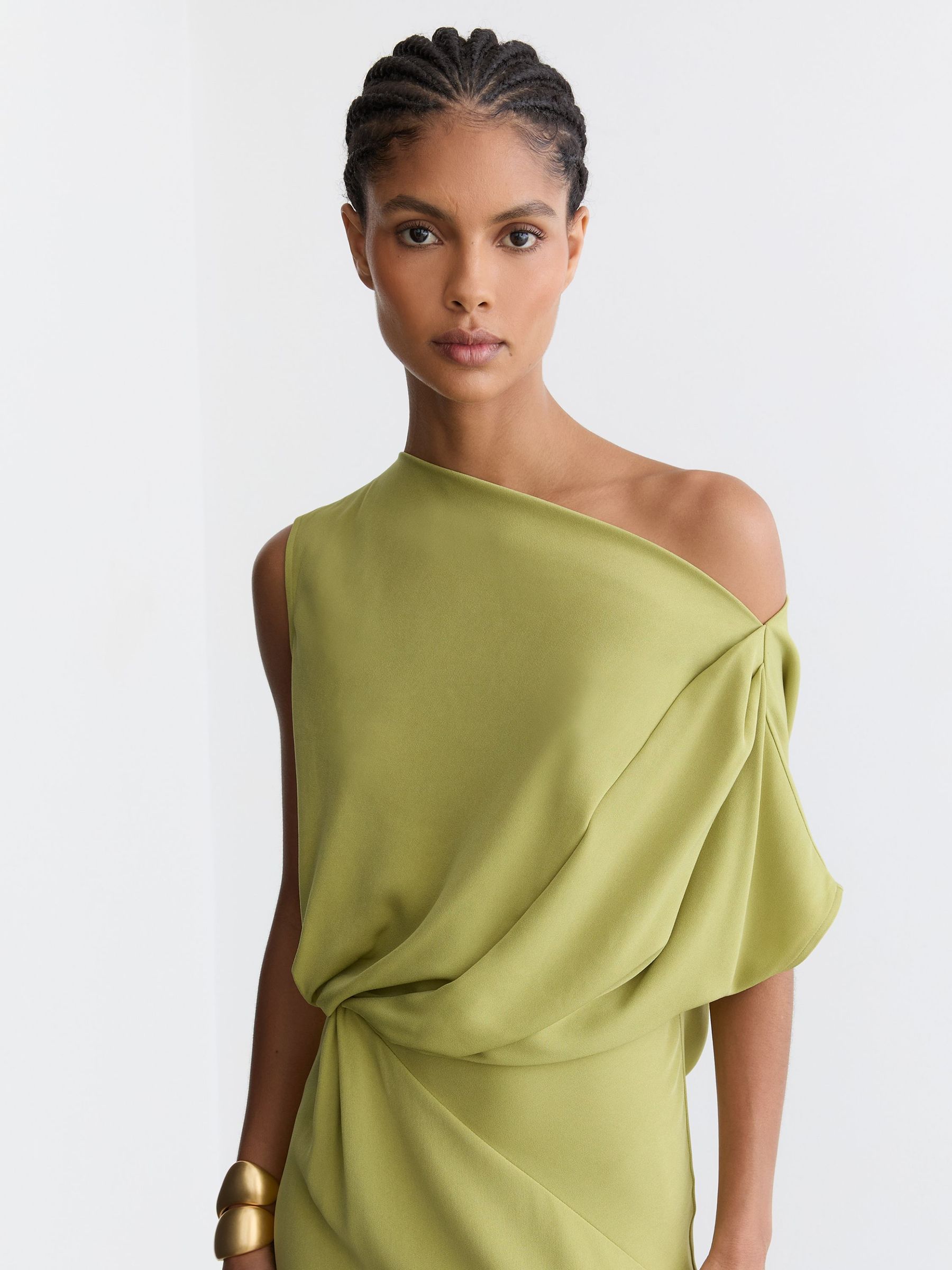Buy Reiss Green Beth Off-Shoulder Tuck-Detail Midi Dress from the Next ...