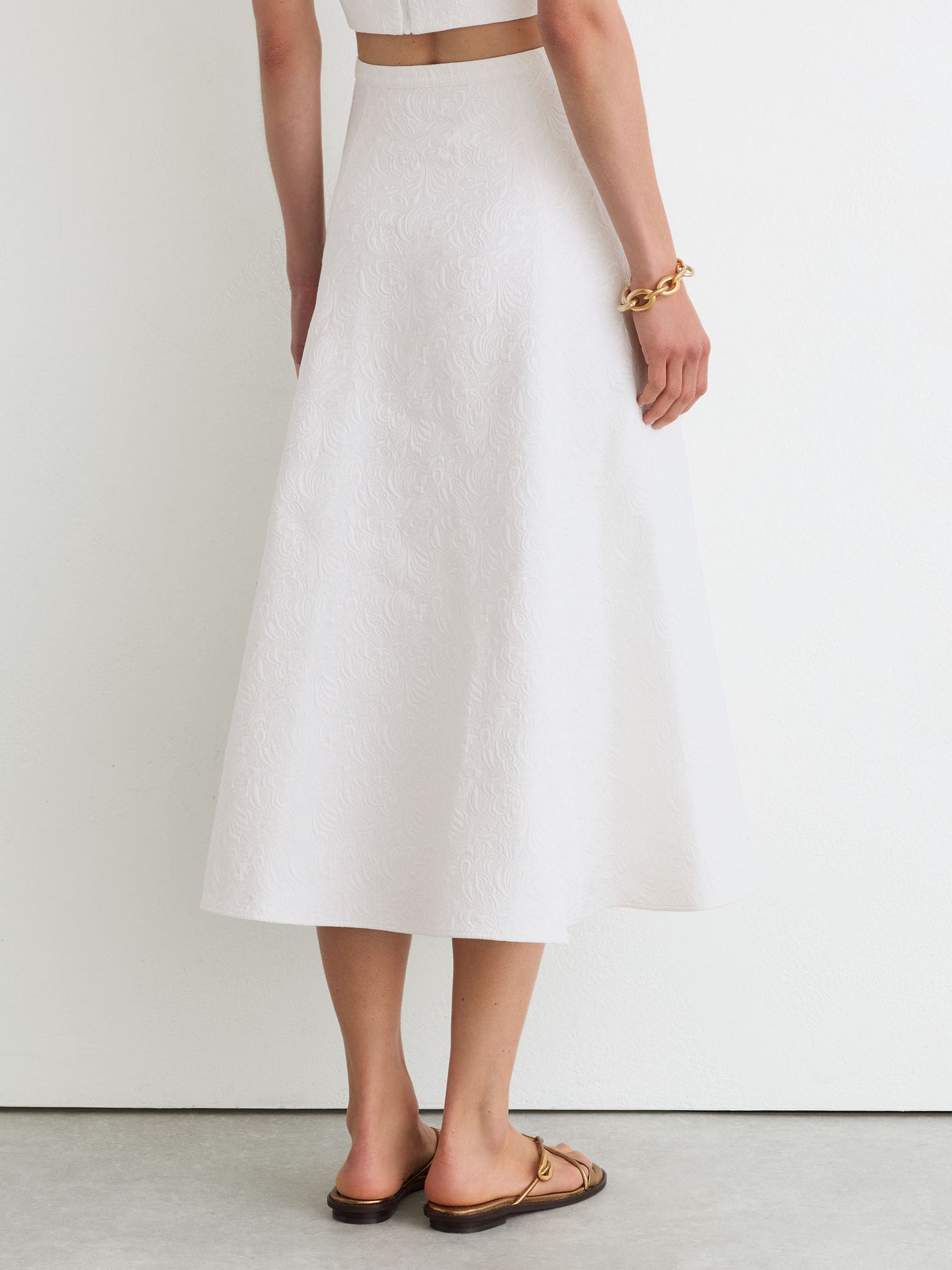 Buy Reiss Ivory Tara Cotton-Blend Jacquard Midi Skirt from the