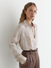 Reiss Neutral Annie Snake-Print Double-Cuff Shirt - Image 1 of 7