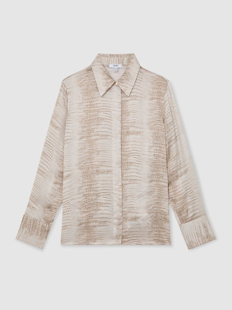 Reiss Neutral Annie Snake-Print Double-Cuff Shirt - Image 2 of 7