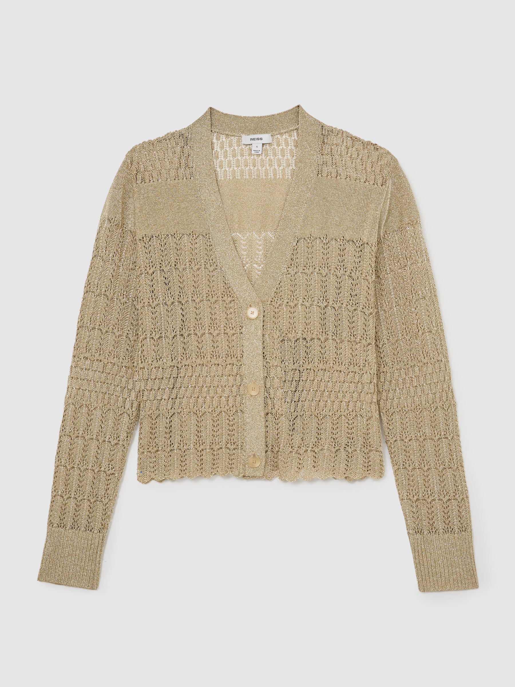 Buy Reiss Gold Suzanne Metallic Pointelle-Knit Cardigan from Next