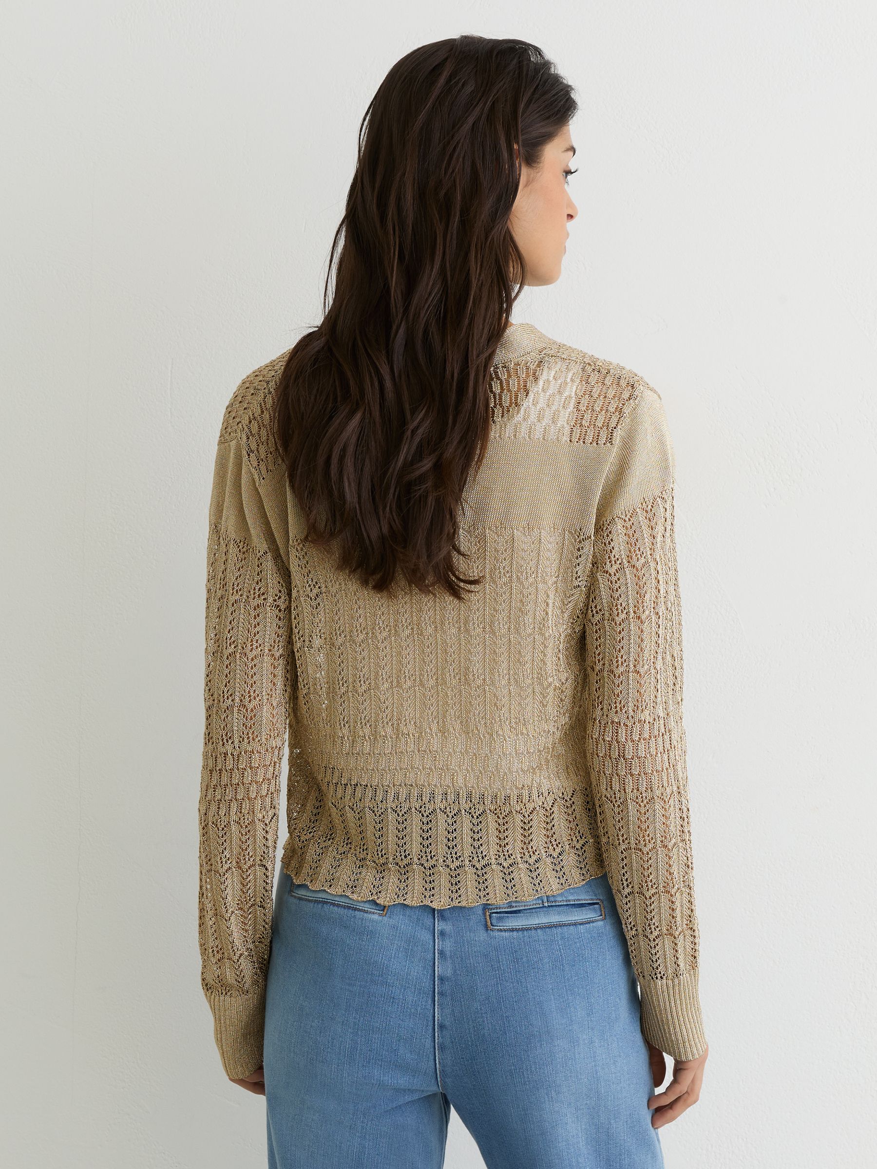 Buy Reiss Gold Suzanne Metallic Pointelle-Knit Cardigan from Next