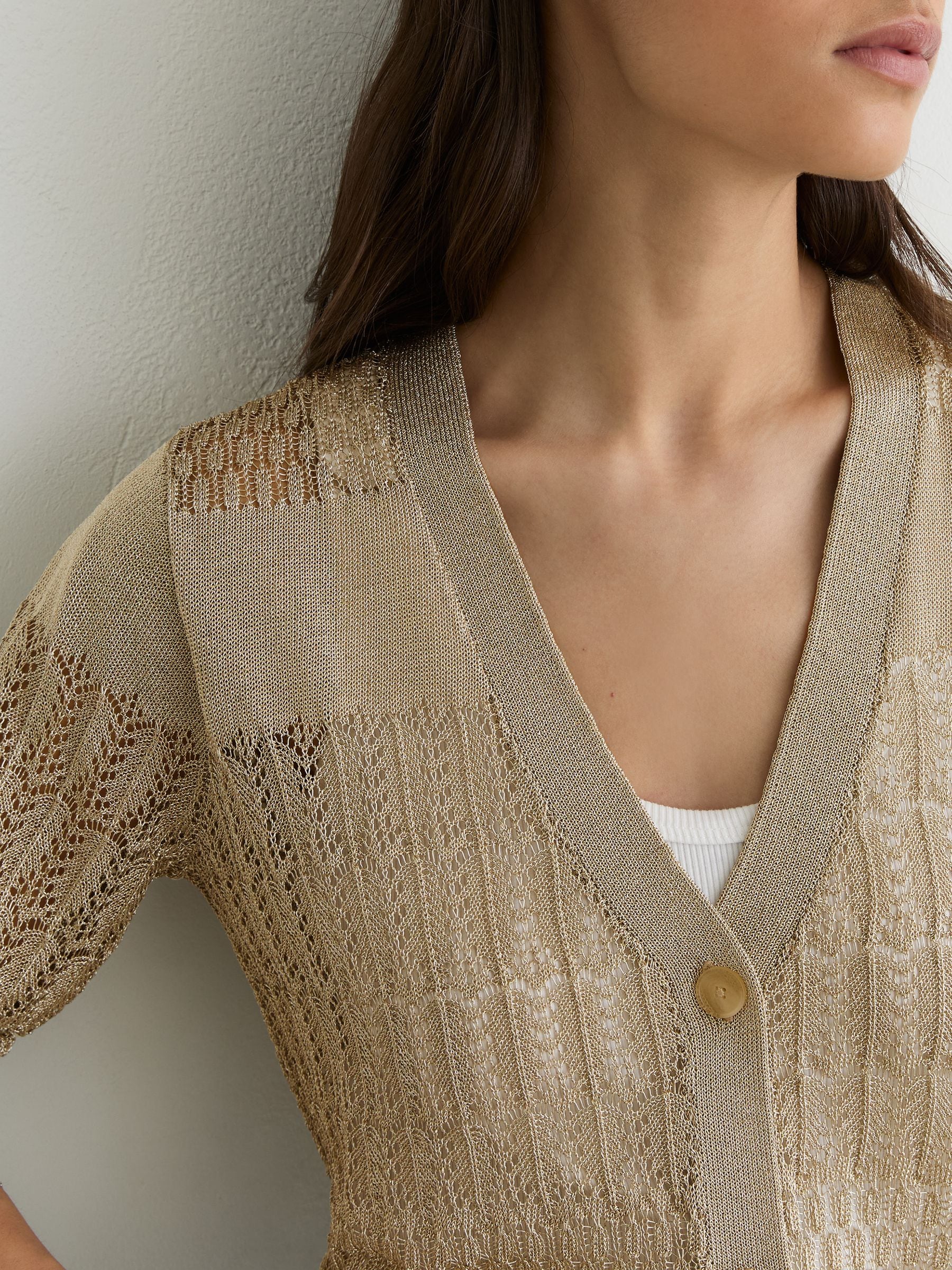 Buy Reiss Gold Suzanne Metallic Pointelle-Knit Cardigan from Next