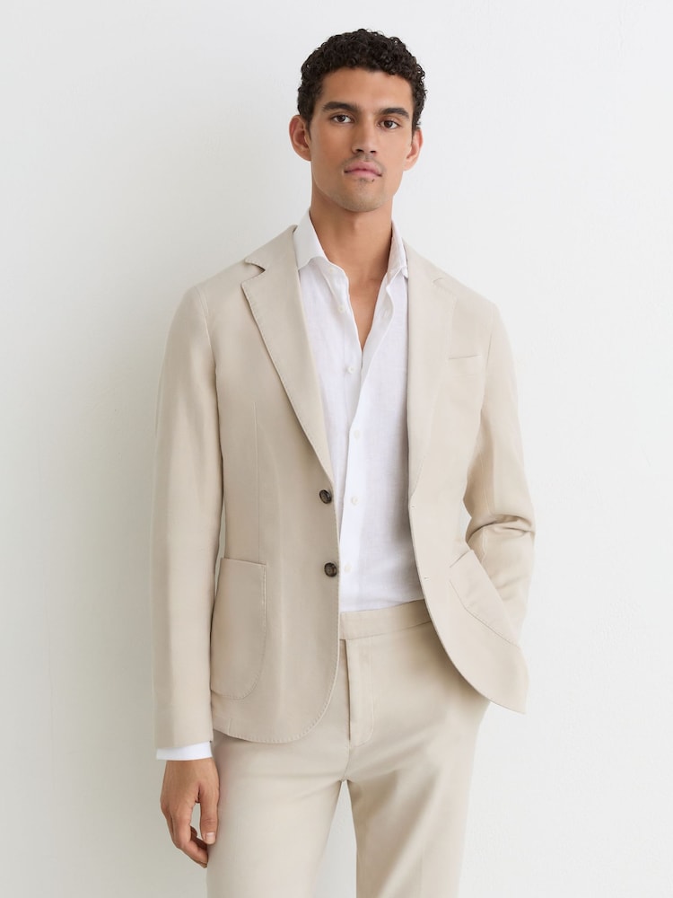 Reiss Stone Jason Garment-Dyed Piqué Single-Breasted Suit Blazer Tailored-Fit - Image 1 of 9