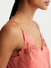 Reiss Coral Pink Joanie Satin Lace-Detail Cami Top - Image 4 of 7