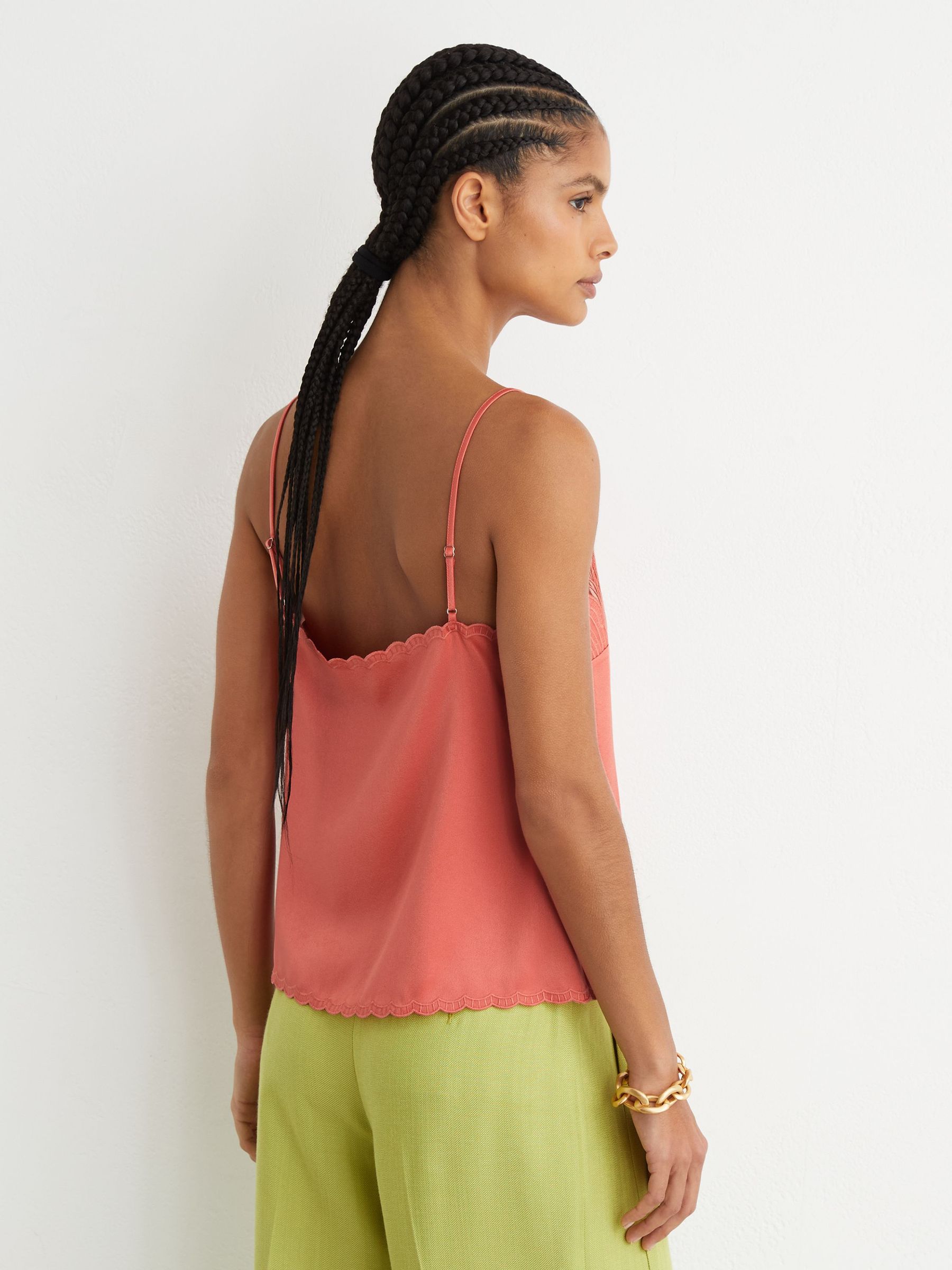 Buy Reiss Coral Pink Joanie Satin Lace-Detail Cami Top from Next India