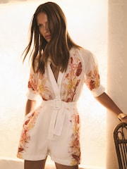 Reiss Ivory Lucia Reiss | NYBG Ramie Butterfly-Print Playsuit - Image 1 of 8