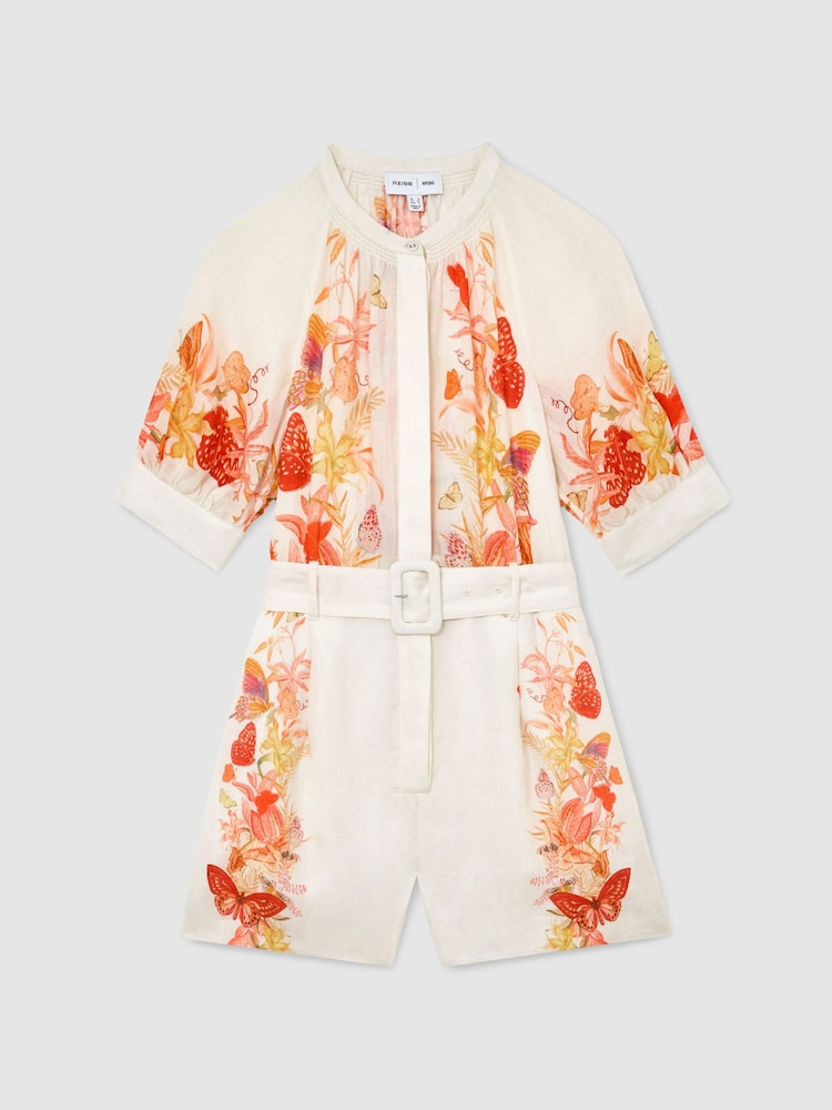 Reiss Ivory Lucia Reiss | NYBG Ramie Butterfly-Print Playsuit - Image 2 of 8