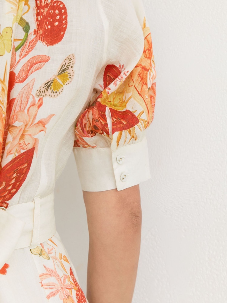 Reiss Ivory Lucia Reiss | NYBG Ramie Butterfly-Print Playsuit - Image 8 of 8