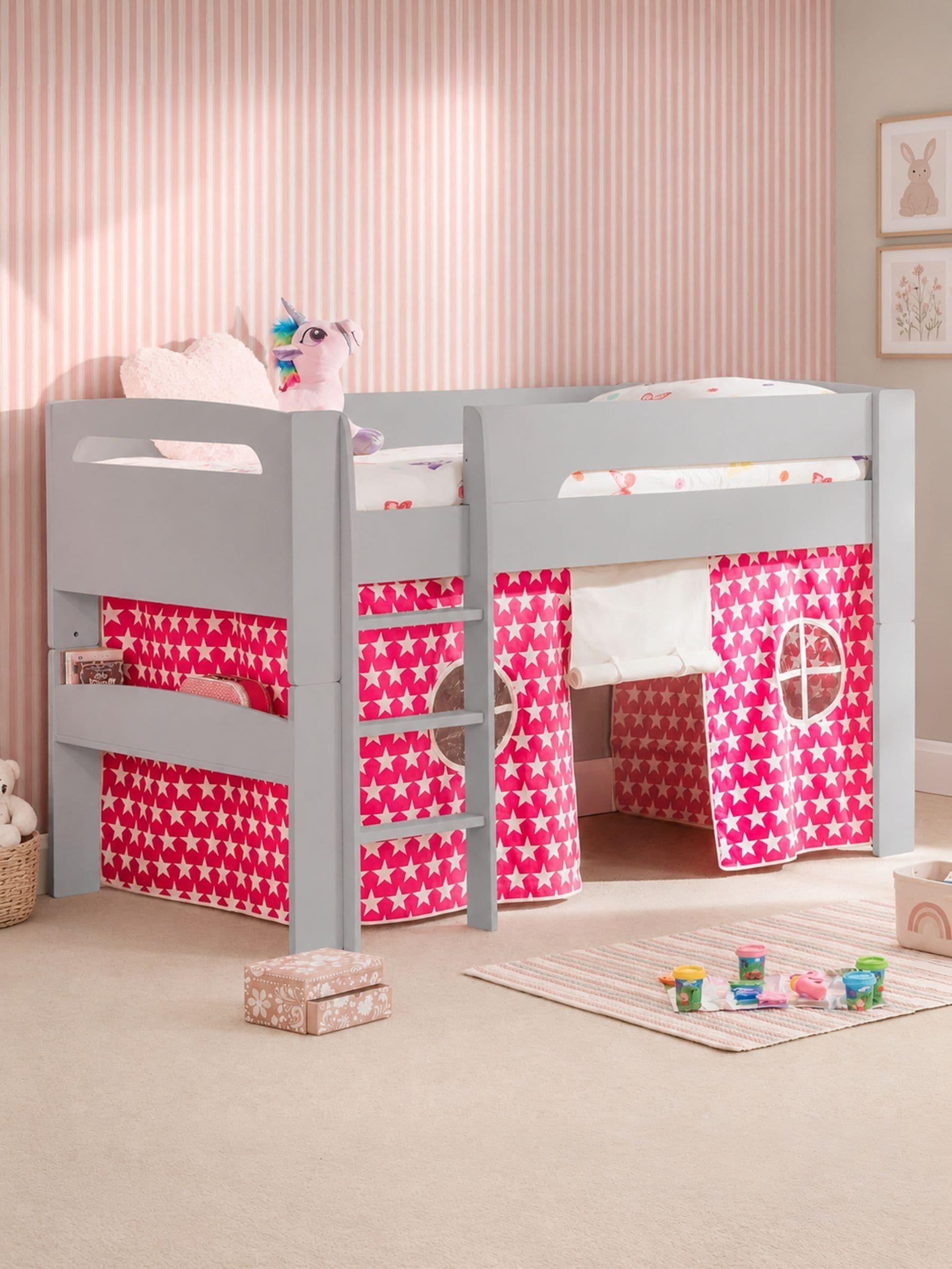 Julian Bowen Pluto Grey Mid Sleeper Bed with Pink Star Tent - Kids - Image 4