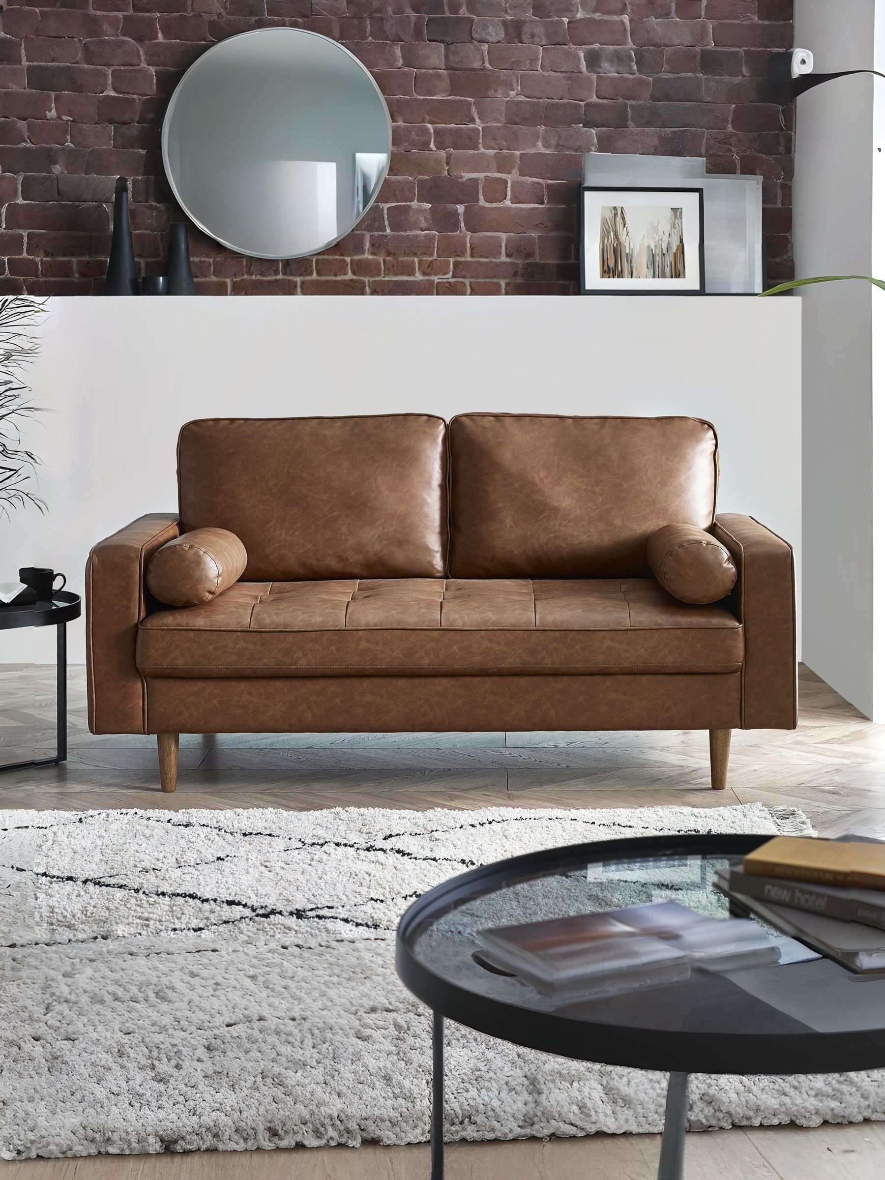 Julian Bowen Henley 3 Seater Sofa - Faux Leather - Brown - Image 2