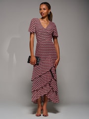 Jolie Moi Purple Print Tiered Maxi Dress - Image 1 of 6