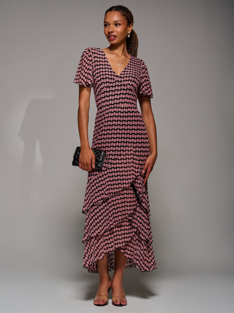 Jolie Moi Purple Print Tiered Maxi Dress - Image 1 of 6