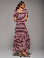 Jolie Moi Purple Print Tiered Maxi Dress - Image 2 of 6