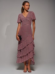 Jolie Moi Purple Print Tiered Maxi Dress - Image 3 of 6
