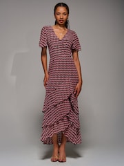 Jolie Moi Purple Print Tiered Maxi Dress - Image 6 of 6