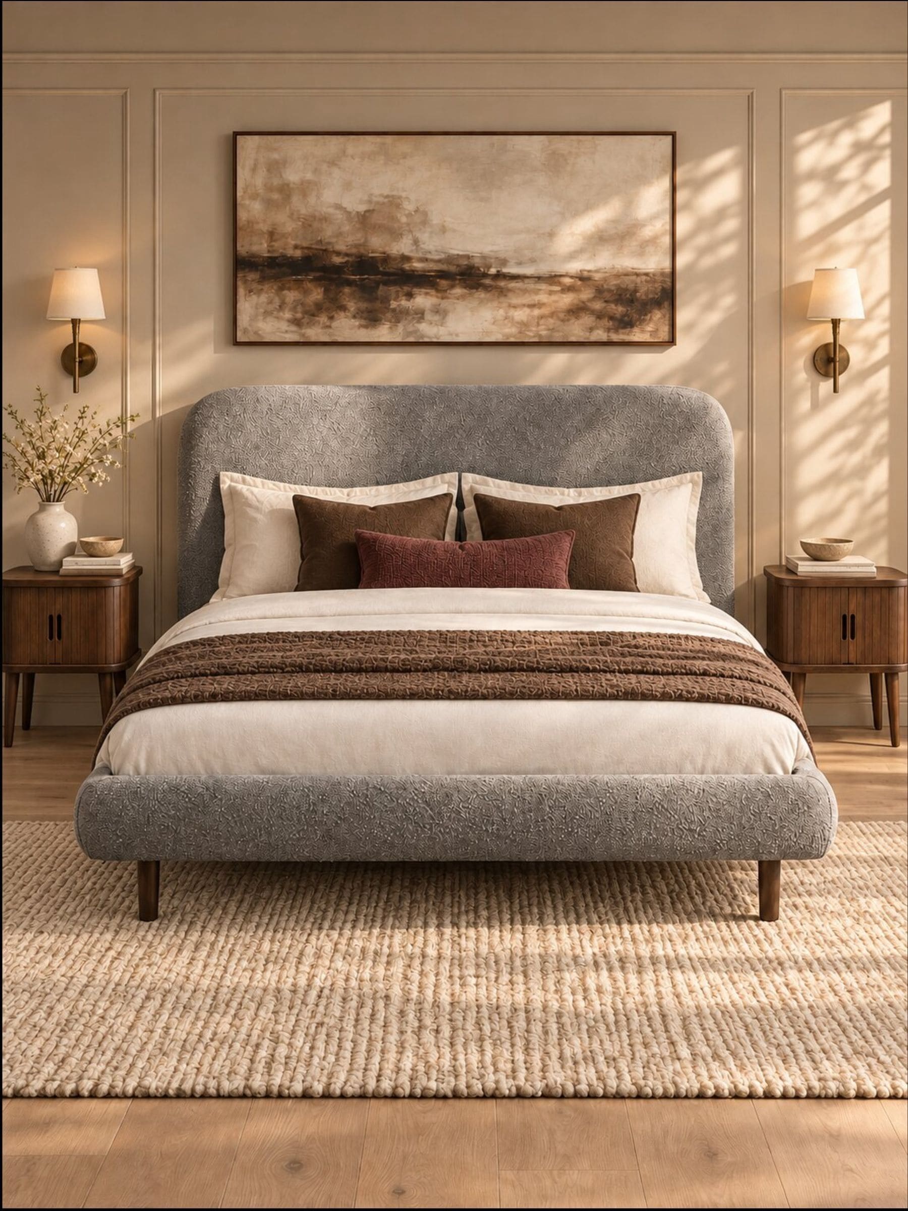 Julian Bowen Hannah 150cm King Bed - Grey Boucle Upholstery - Modern Curved Design - Image 6
