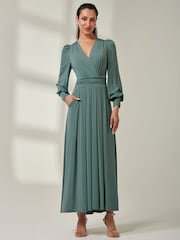 Jolie Moi Green Jersey Long Sleeve Maxi Dress - Image 1 of 6