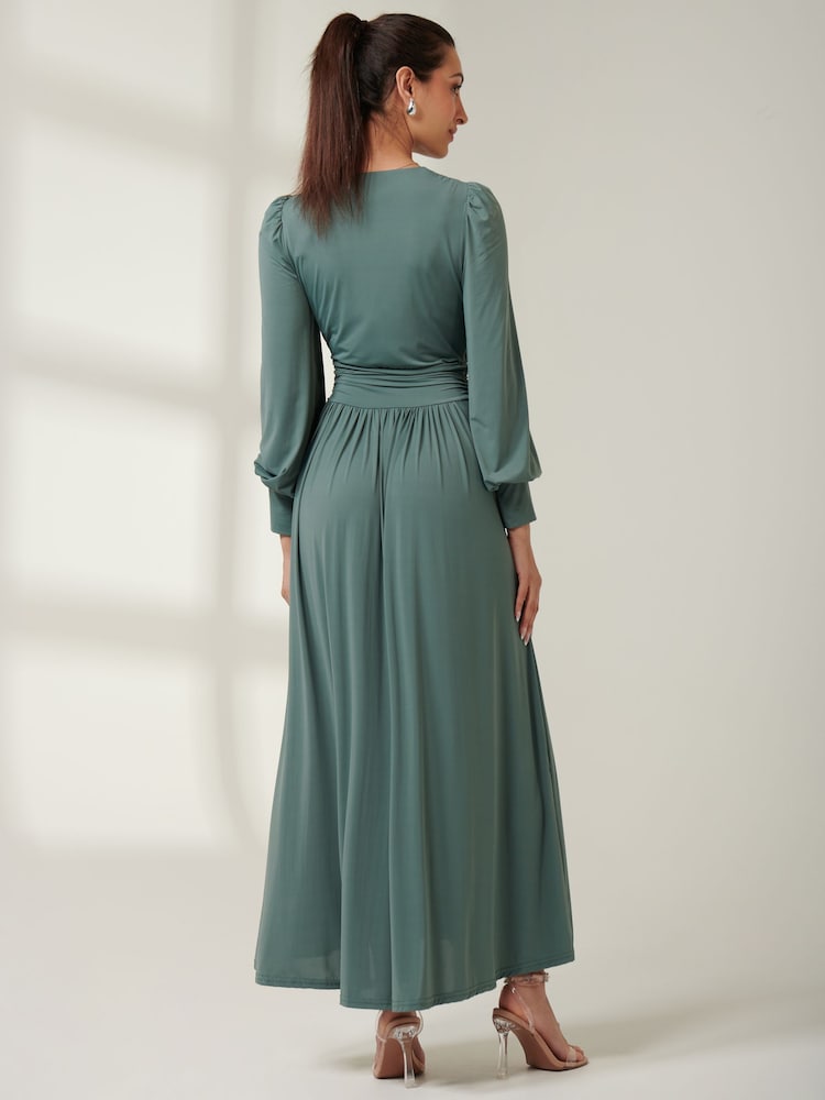 Jolie Moi Green Jersey Long Sleeve Maxi Dress - Image 2 of 6